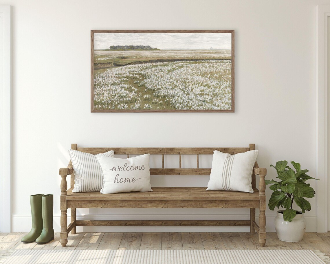 Spring Wildflower Field White Flowers Farmhouse Vintage Landscape Painting Poster - Image 2