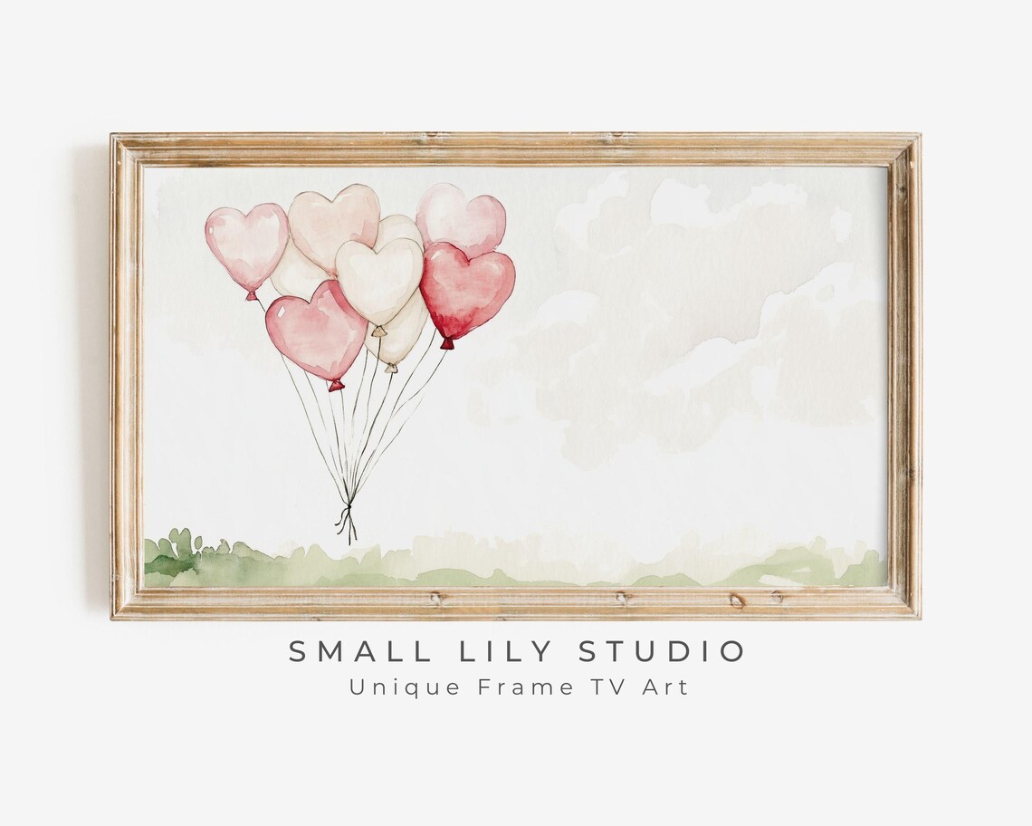 Watercolor Heart Balloons Pink Red Romantic Valentine Love Poster