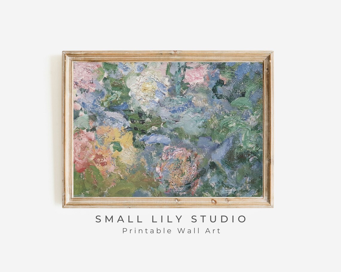 Blue Green Spring Flower Garden Colorful Impressionist Textured Painting Poster - Image 3