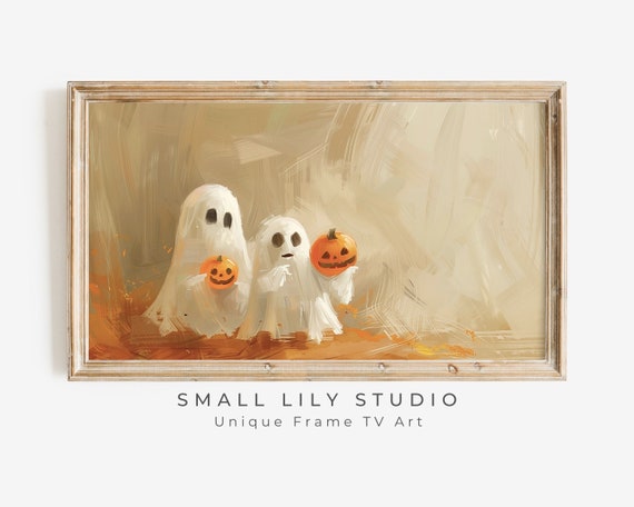 Halloween Cute Ghosts Holding Pumpkins Art Print