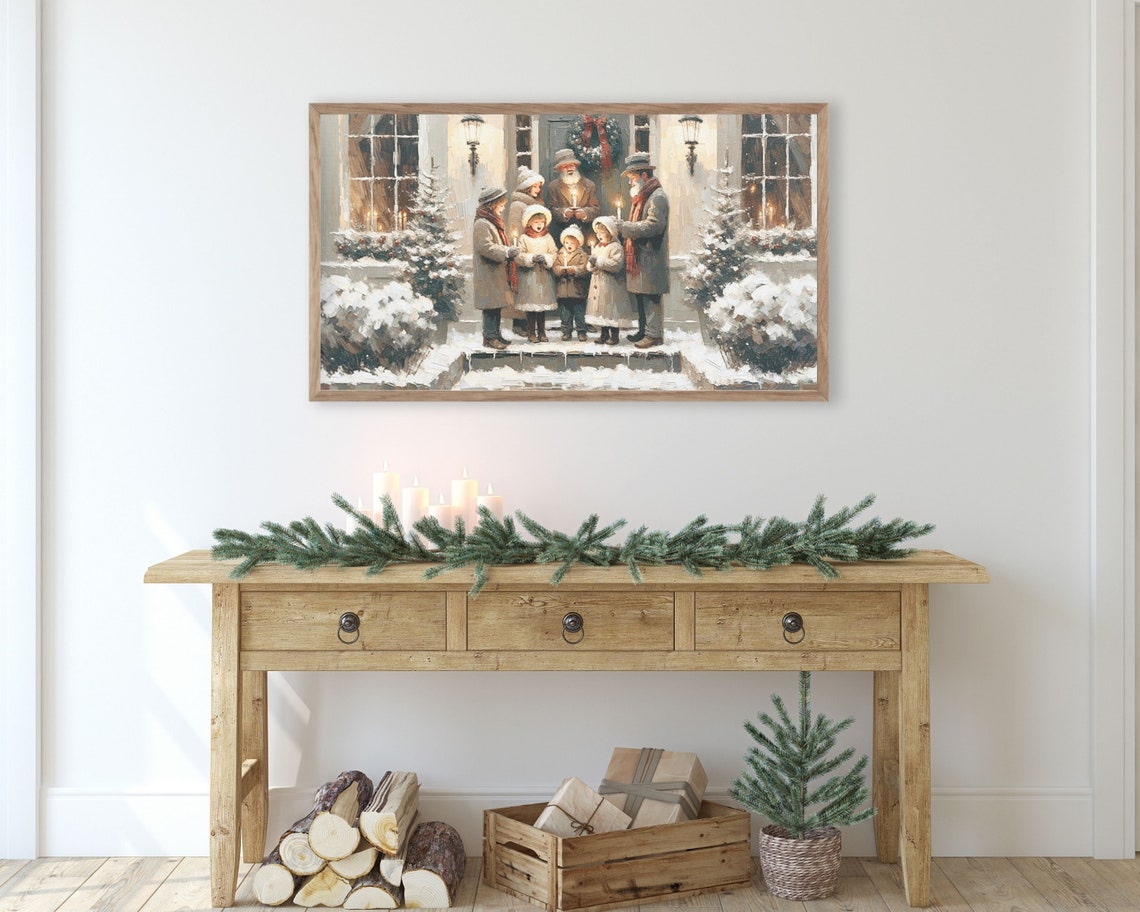 Frame Tv Art Christmas Carolers Christmas Frame Tv Art Family Singing Carols Winter Frame Tv Retro Vintage Style Painting Tv204 - Image 2