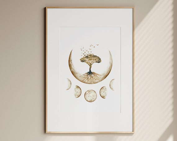 Tree Of Life Boho Moon Phases Art Print