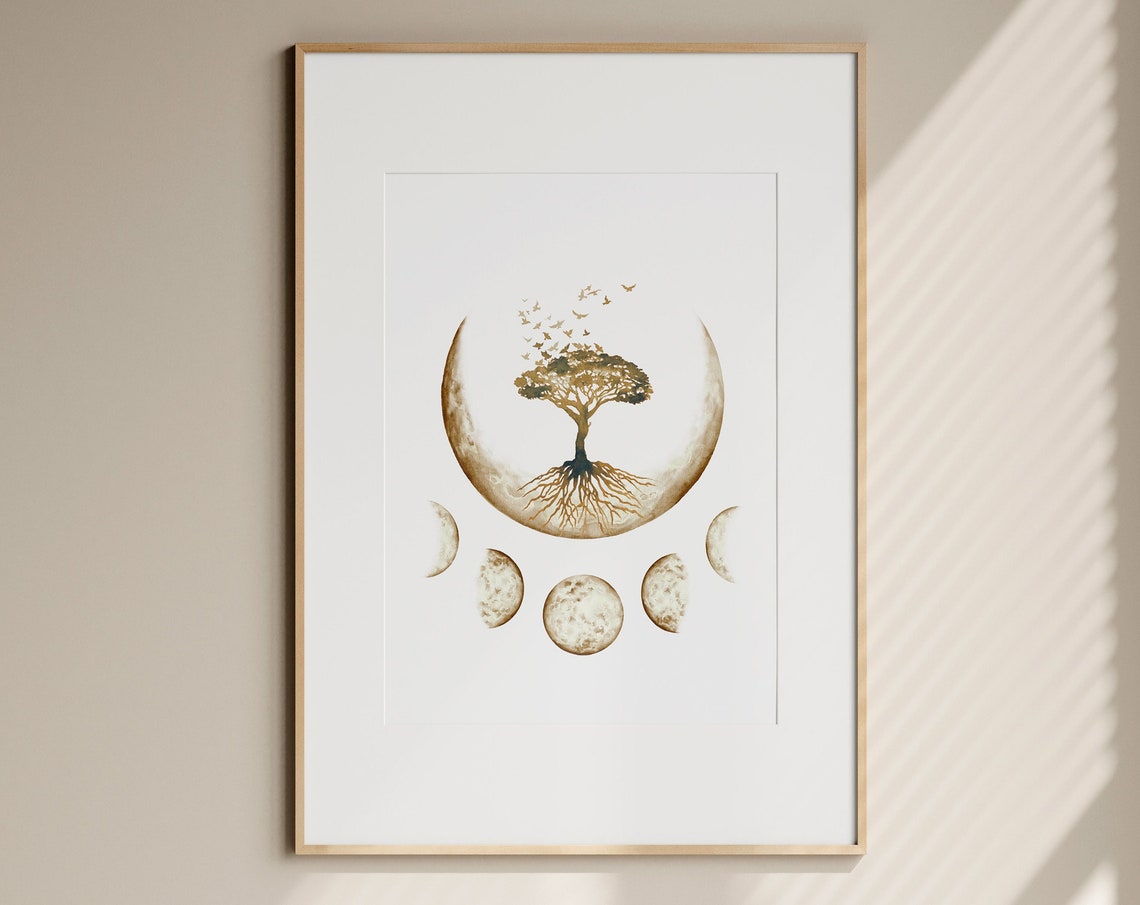 Tree Of Life Boho Moon Phases Art Print