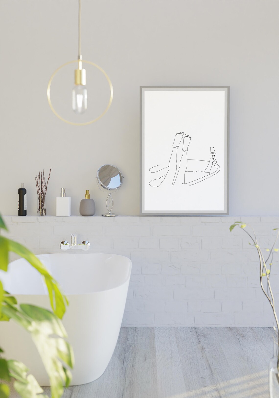 Wine Woman Bathroom Legs Line Art Poster - Image 2