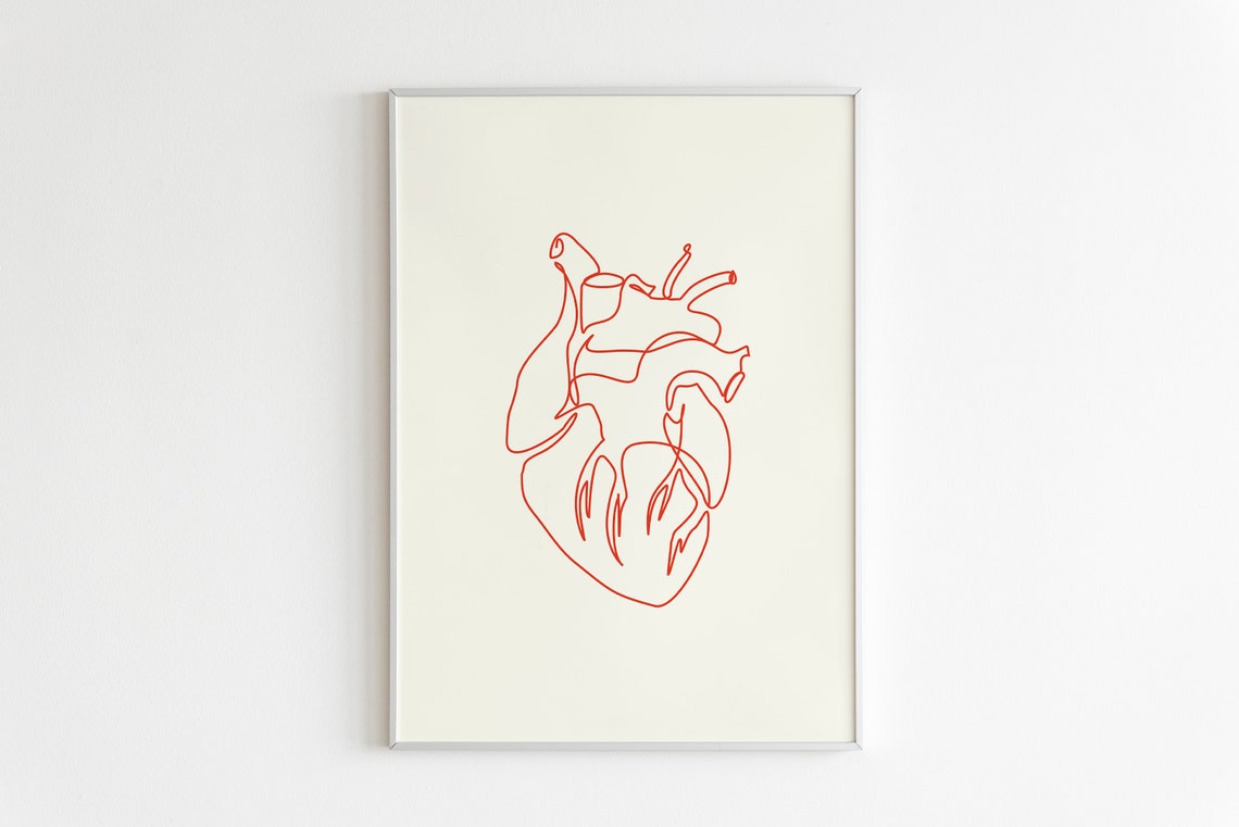 Anatomical Heart Red Continuous Line Drawing Medical Minimalist Poster - Image 4