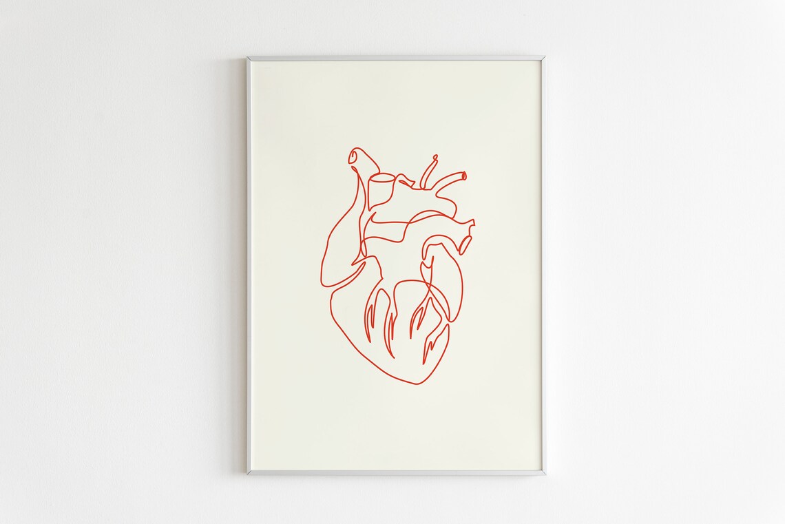Anatomical Red Heart Line Art, Cardiology Poster - Image 3