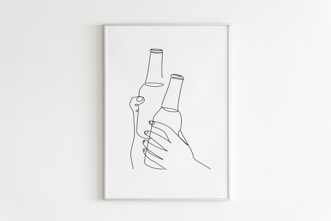 One Line Beer Bottles Hand Drawing Minimalist Bar Cart Kitchen Poster - Image 3