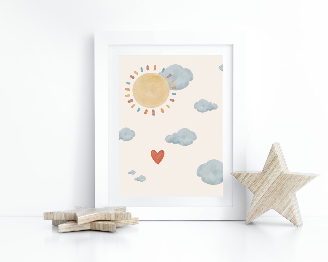 Boho Nursery Girl Heart Prints Sun Nursery Wall Art Abstract Sky Nursery Decor Nursery Love Quotes Art Baby Girl Room Decor