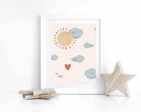 Boho Nursery Girl Heart Prints Sun Nursery Wall Art Abstract Sky Nursery Decor Nursery Love Quotes Art Baby Girl Room Decor