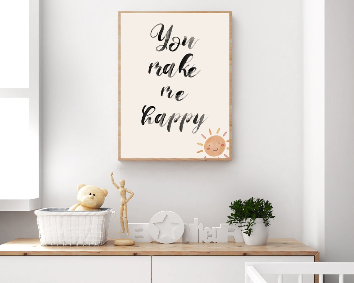 Sun Boho Nursery Decor Wall Art You Make Me Happy Baby Girl Room Quote Neutral Watercolor Kids Room Art Playroom Poster - Image 4