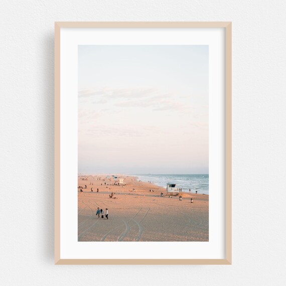 Huntington Beach California Sunset Lifeguard Tower Beachgoers Photo Poster