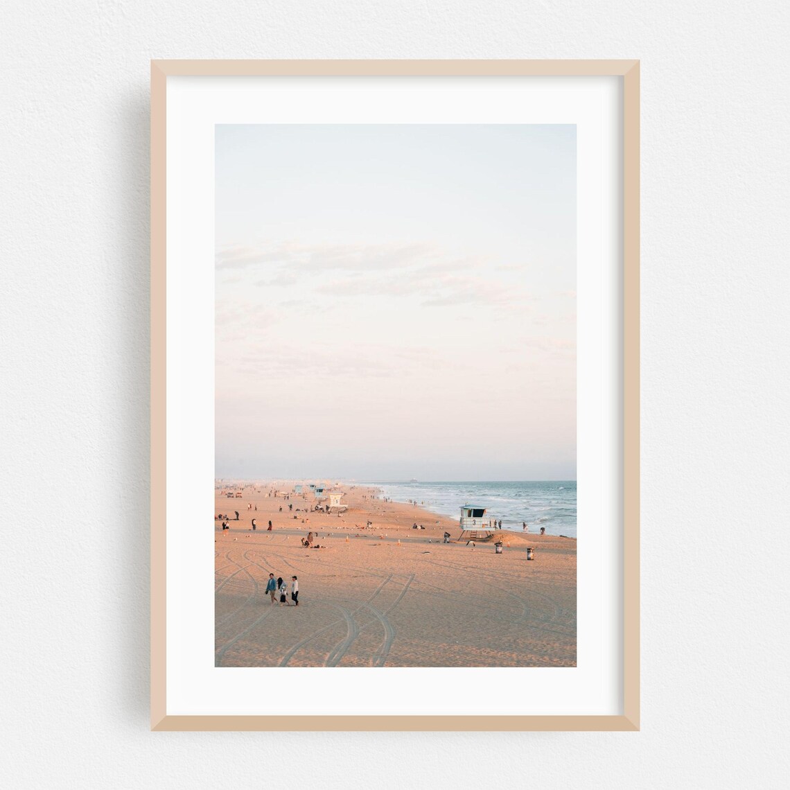 Huntington Beach California Sunset Lifeguard Tower Beachgoers Photo Poster