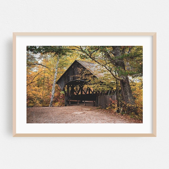 Newry Maine Covered Bridge Autumn Forest Photography Fall Poster