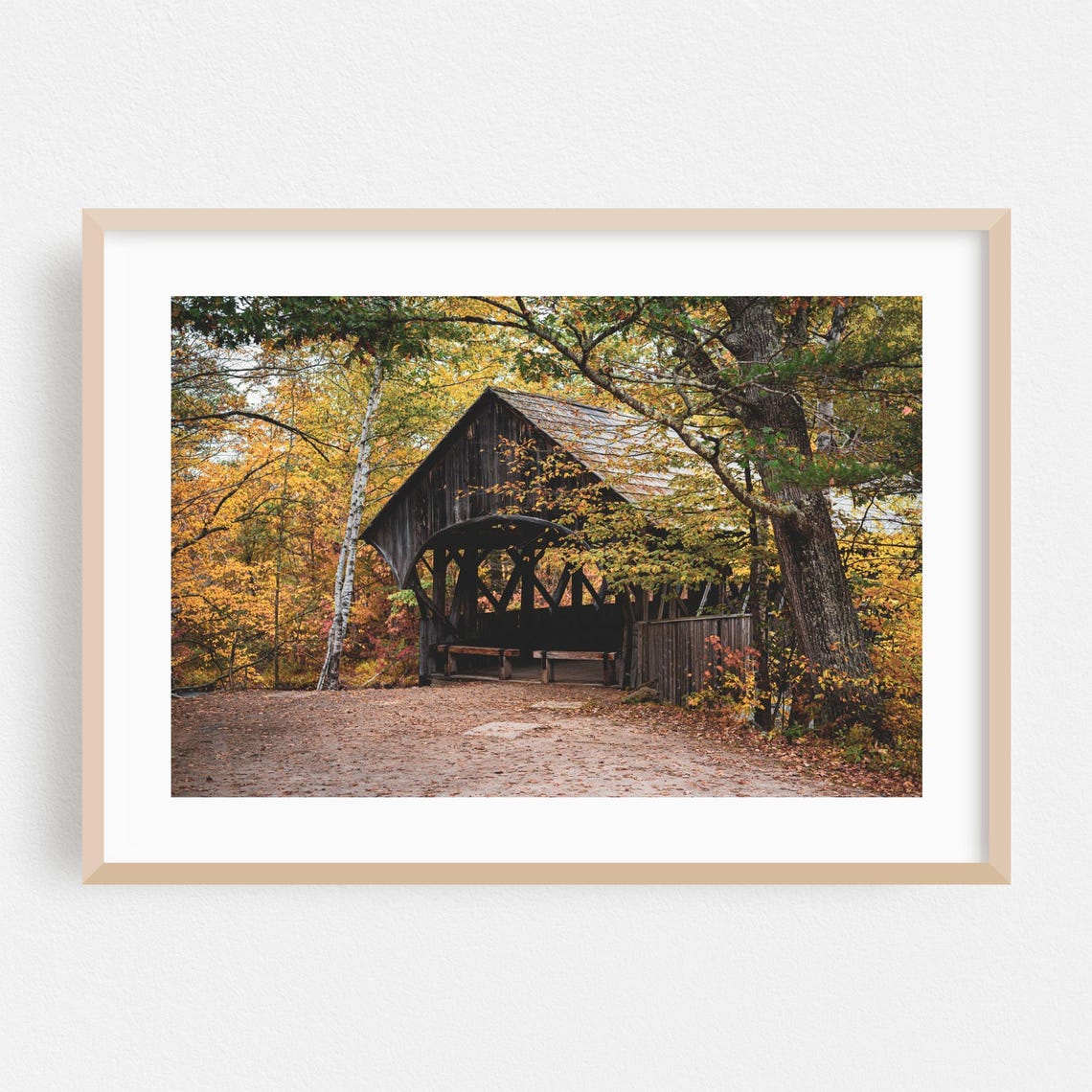 Newry Maine Covered Bridge Autumn Forest Photography Fall Poster
