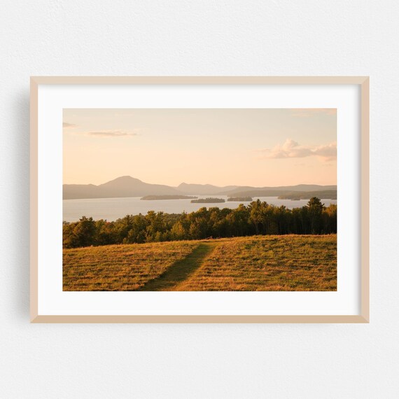 Golden Sunset Meadow Overlooking Mountain Lake Scenic Poster