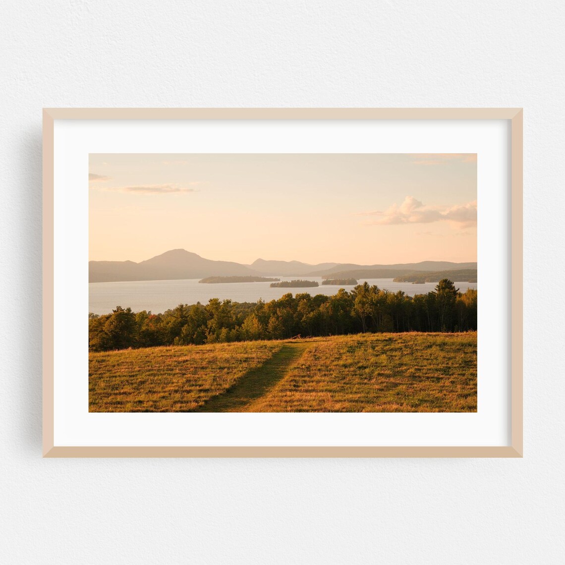 Golden Sunset Meadow Overlooking Mountain Lake Scenic Poster