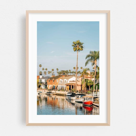 Long Beach Print Wall Art House Framed Palm Tree Home Decor Coastal Poster Harbor Fine Architecture Tropical