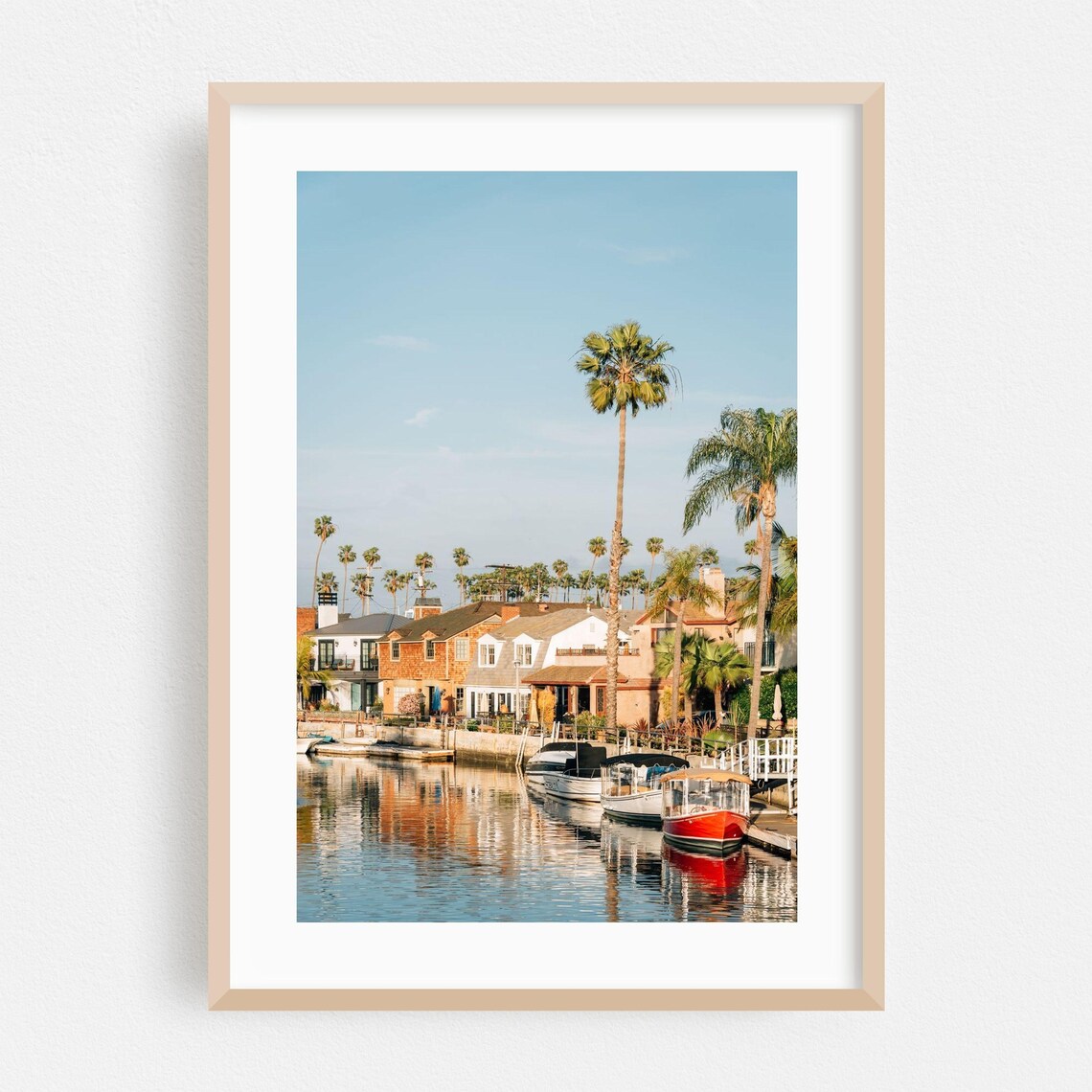Waterfront Marina with Palm Trees and Boats Coastal Photo Poster
