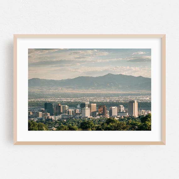 Salt Lake City Skyline With Wasatch Mountains Golden View Poster