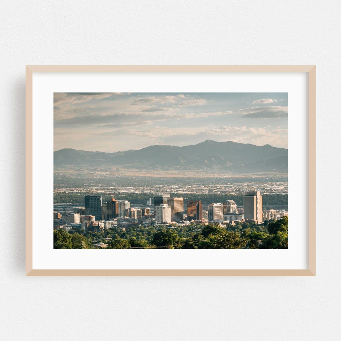 Salt Lake City Skyline With Wasatch Mountains Golden View Poster