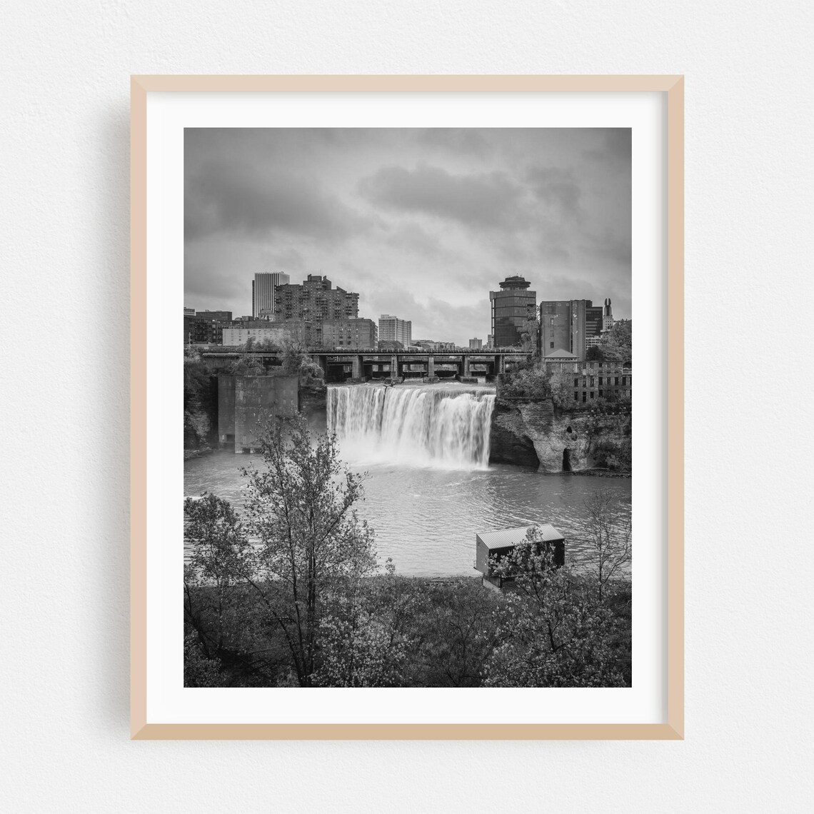 Rochester New York High Falls Black And White Cityscape Poster