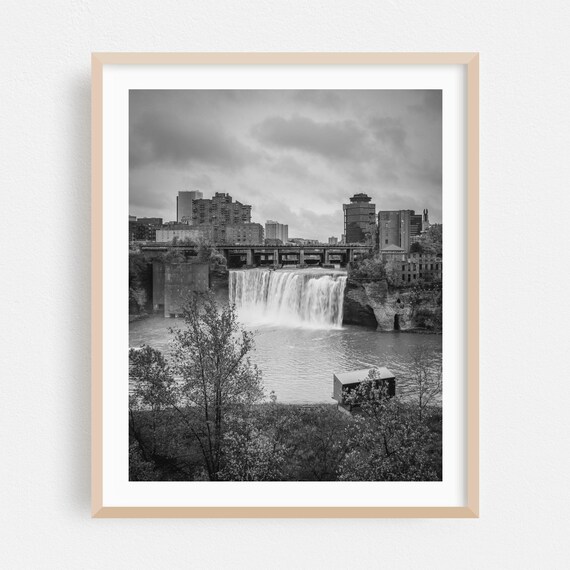 Rochester New York High Falls Black And White Cityscape Poster
