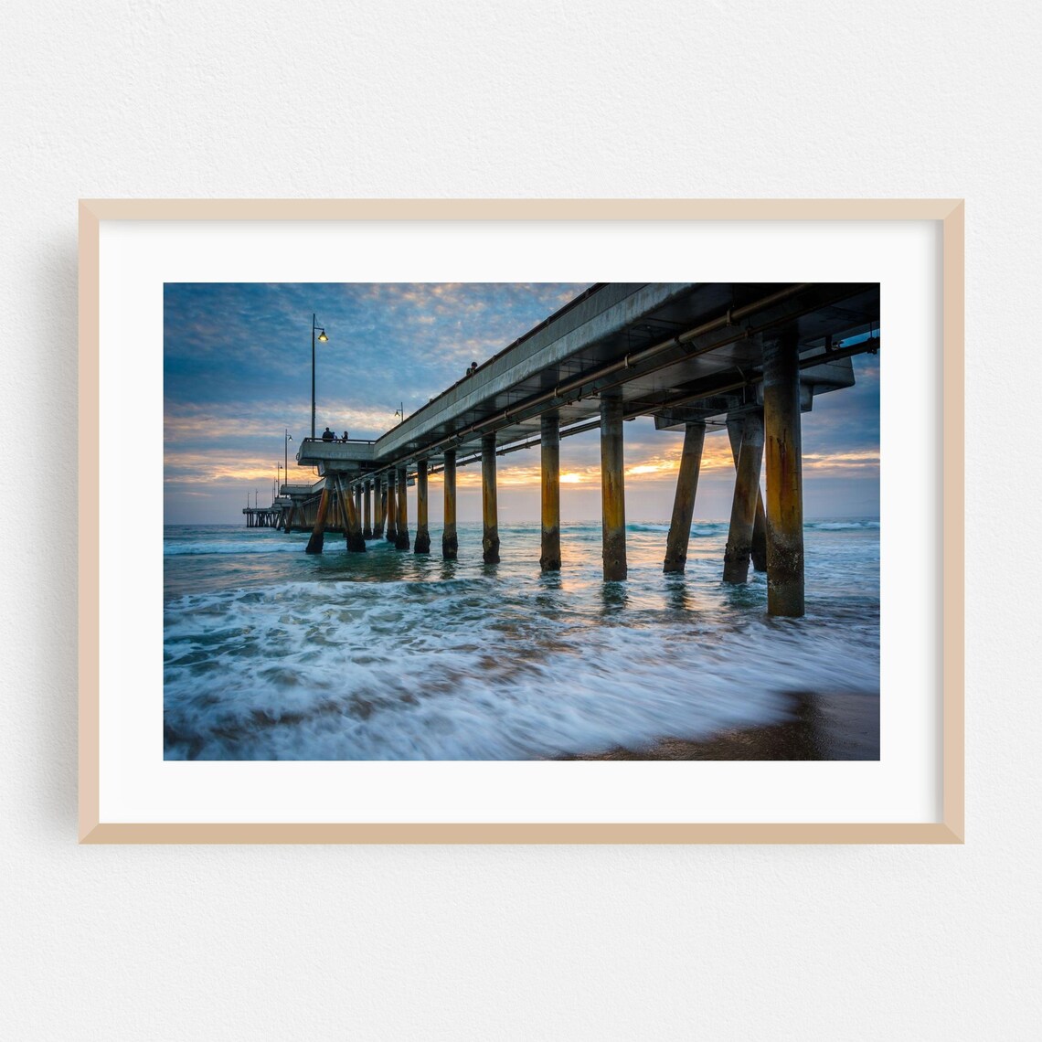 Los Angeles Beach Pier at Sunset Waves Ocean Photography Poster