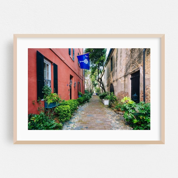 Charleston South Carolina Cobblestone Alley Palmetto Flag Poster