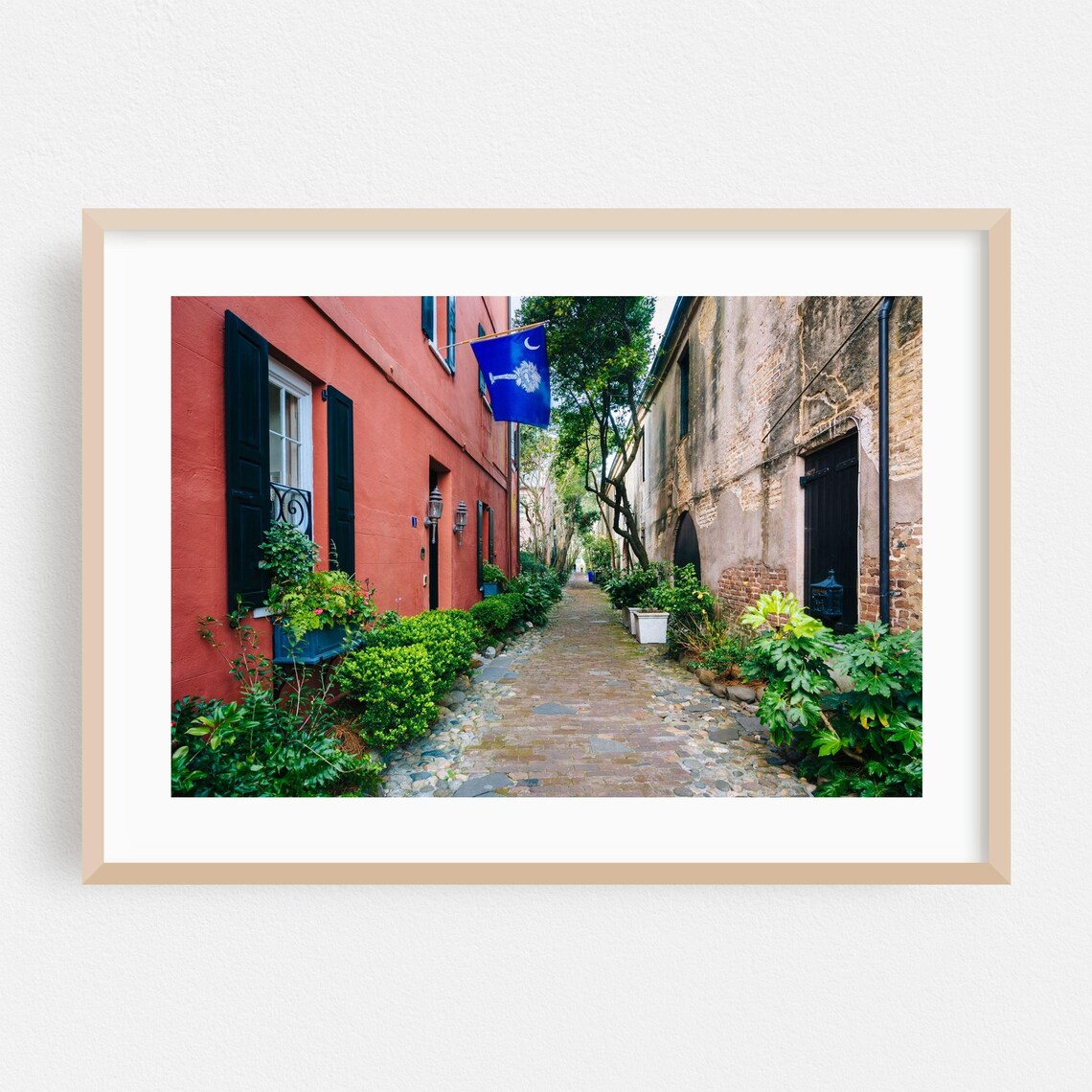 Charleston South Carolina Cobblestone Alley Palmetto Flag Poster