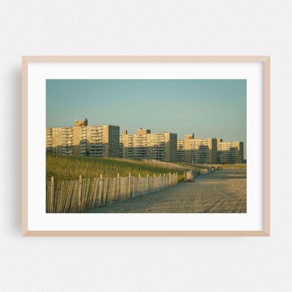 Queens New York Beach Cityscape Travel Poster