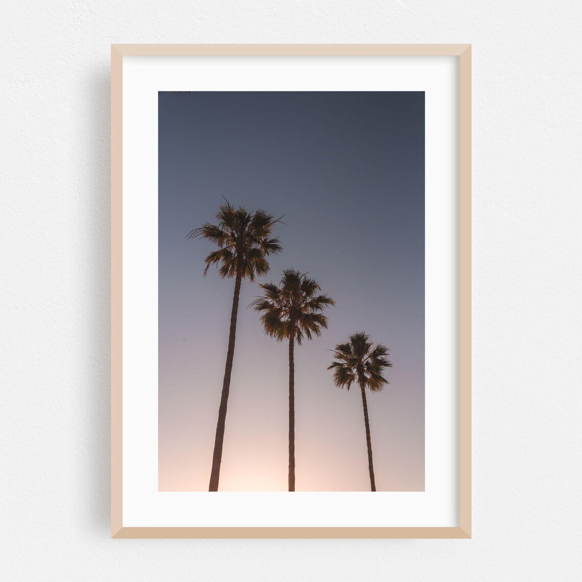 Three Palm Trees Silhouette Pastel Sunset Sky Minimalist Coastal Poster