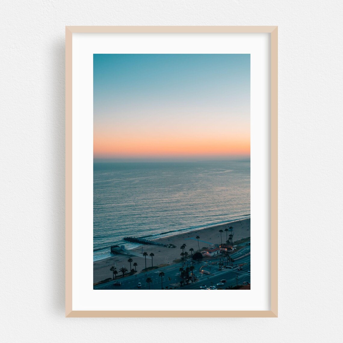 Dreamy Los Angeles Beach Aerial Pastel Sunset Ocean Palms Poster