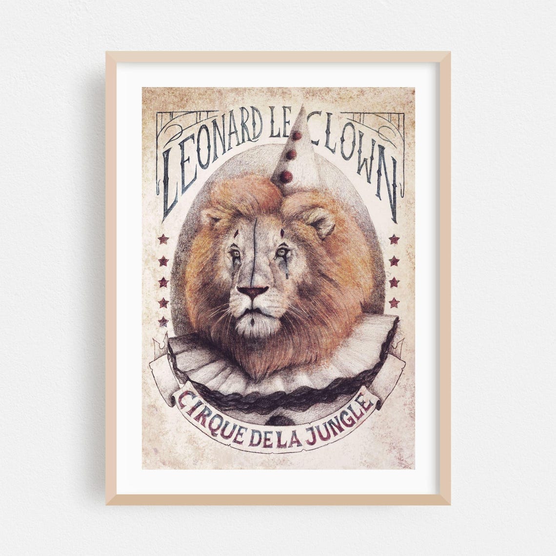Leonard the Clown Circus Lion Vintage Surreal Fantasy Art Poster