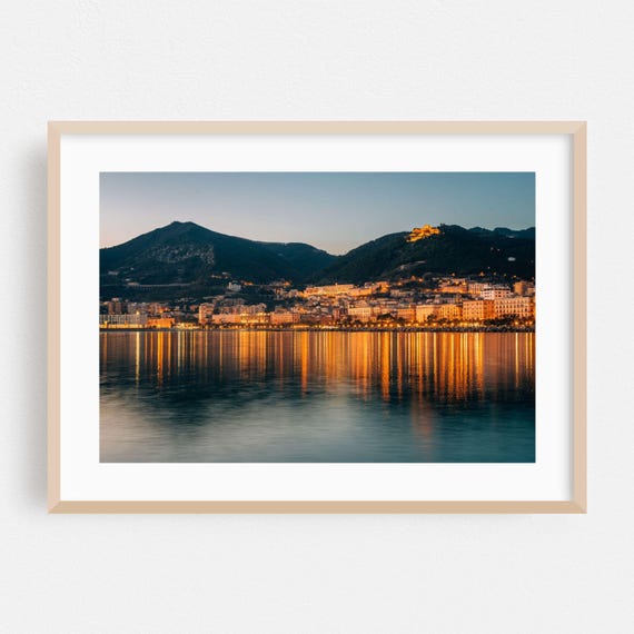 Salerno Print Campania Wall Art Italy Framed City Home Decor Harbor Poster Night Sky Fine Landscape Architecture Scenic
