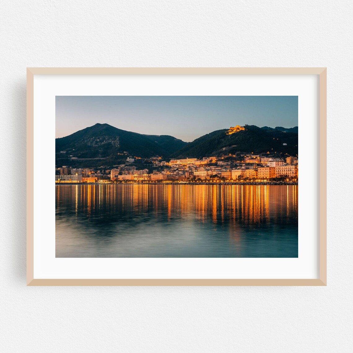 Salerno Italy Harbor Night Sky Reflection Scenic Photography Print
