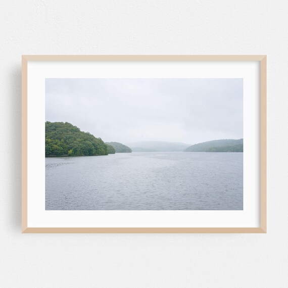 Misty Reservoir Lake Foggy Morning Calm Water Landscape Poster