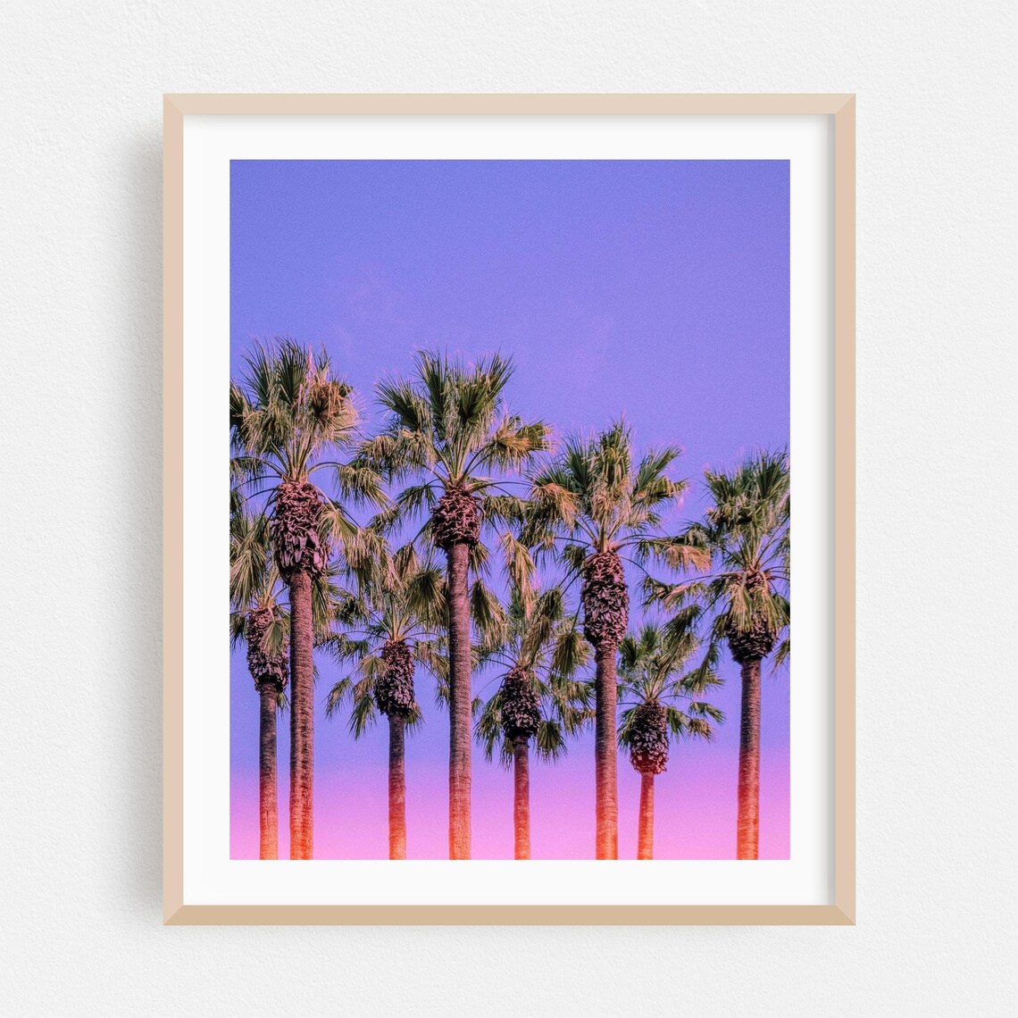 Palm Trees Against Violet Sunset Sky Minimalist Photography Poster