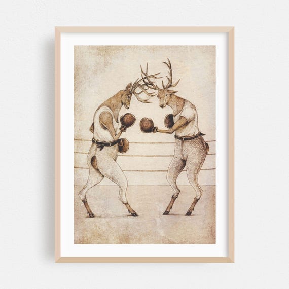 Humor Print Surrealism Wall Art Vintage Framed Fantasy Home Decor Retro Poster Drawing Fine Wild Boxing