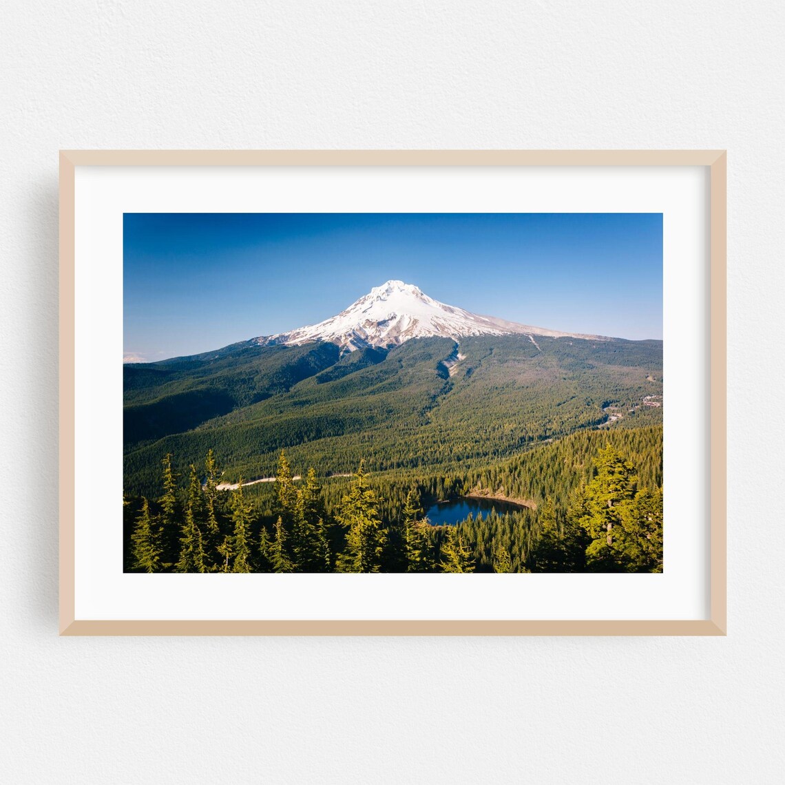 Mount Hood Alpine Lake Poster - Snow Peak Above Evergreen Forest Photo