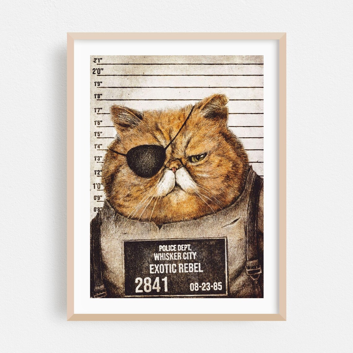 Exotic Rebel Cat Mugshot Whisker City Police Funny Cat Wall Art