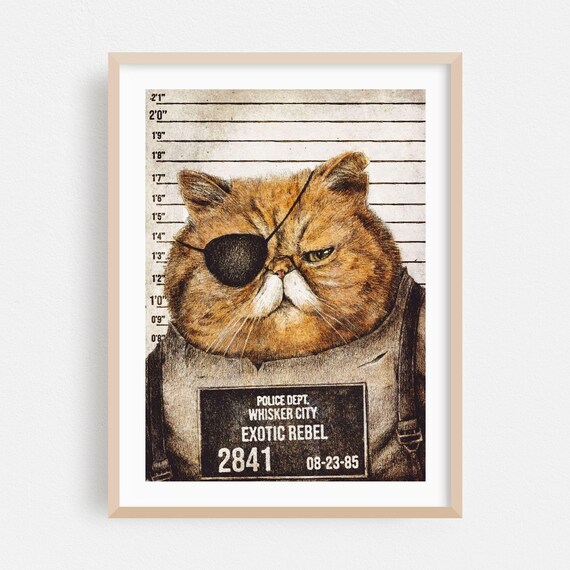 Exotic Rebel Cat Mugshot Whisker City Police Funny Cat Wall Art