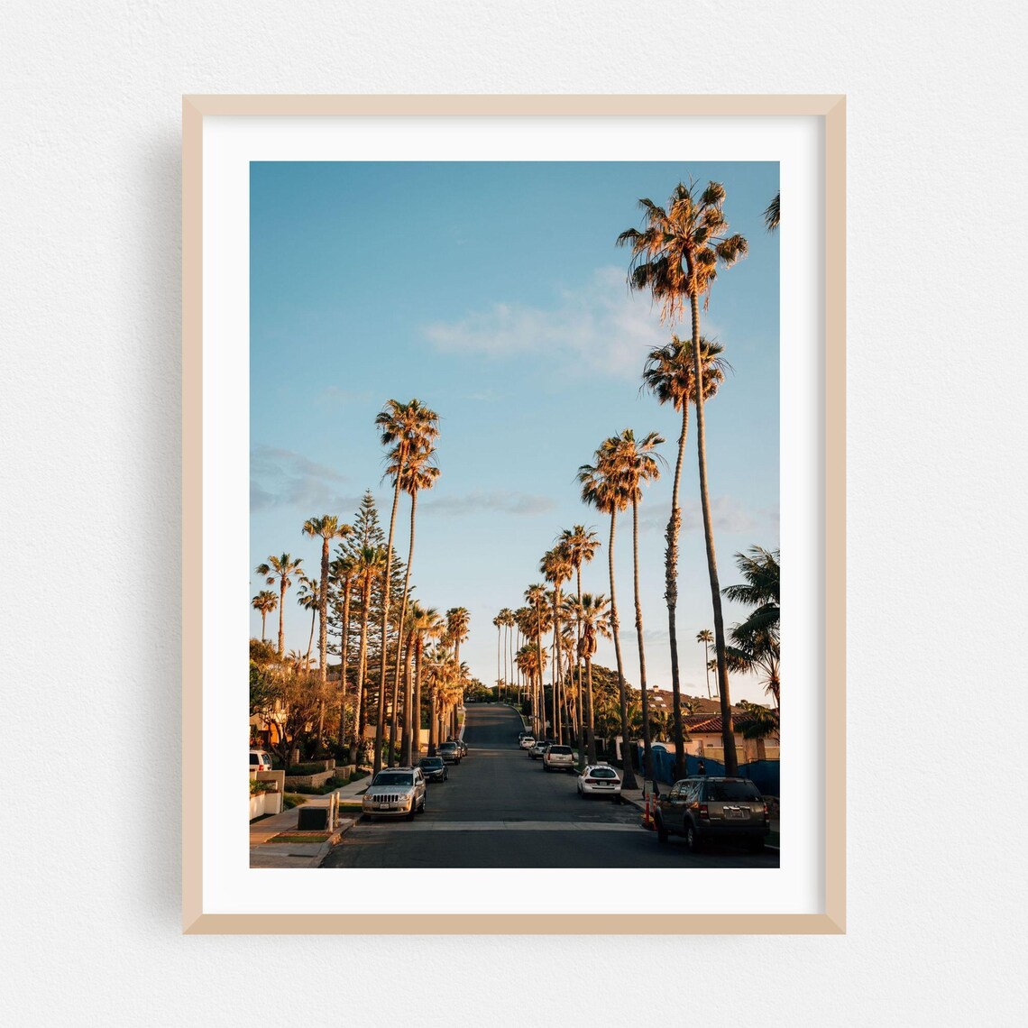 San Diego Palm Lined Street Photography Poster at Golden Hour