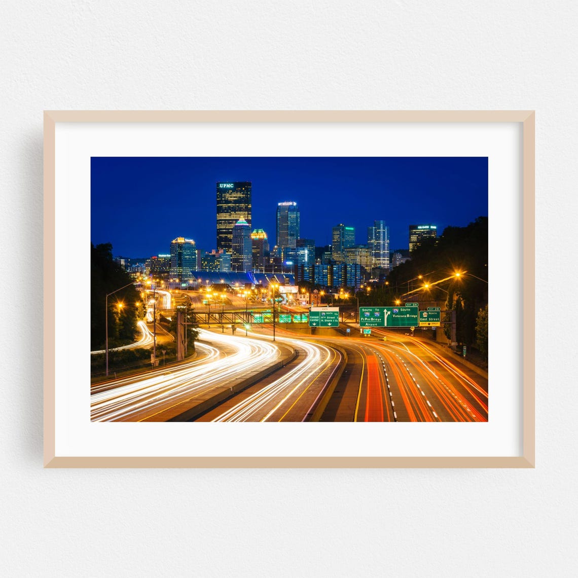 Pittsburgh Pennsylvania Night Skyline Highway Light Trails Poster