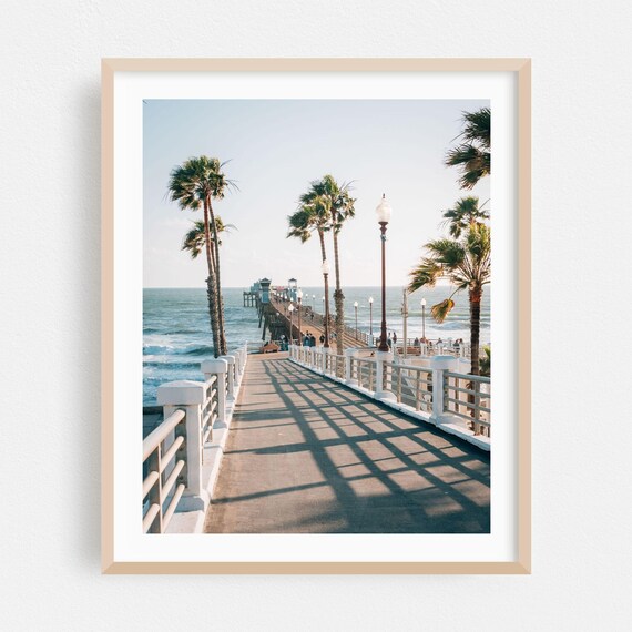 Oceanside Pier Boardwalk Palms Sunny Seaside Day Scene Poster