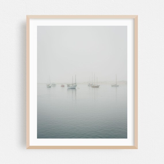 Morro Bay Foggy Harbor Sailboats Minimalist Ocean Photography Print