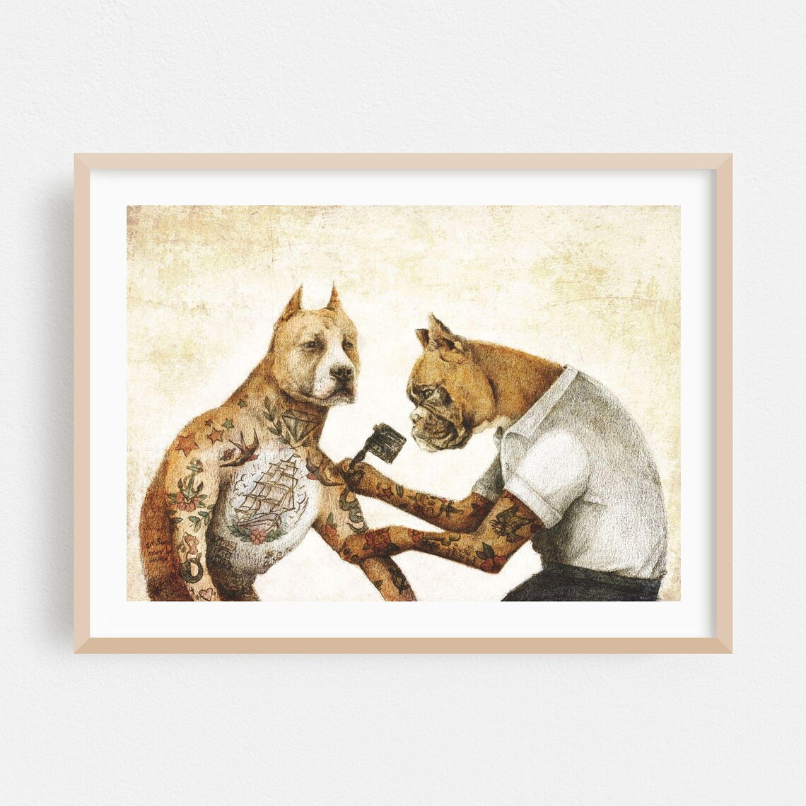 The Tattooist Boxer Dog Tattoo Artist Vintage Illustration Poster
