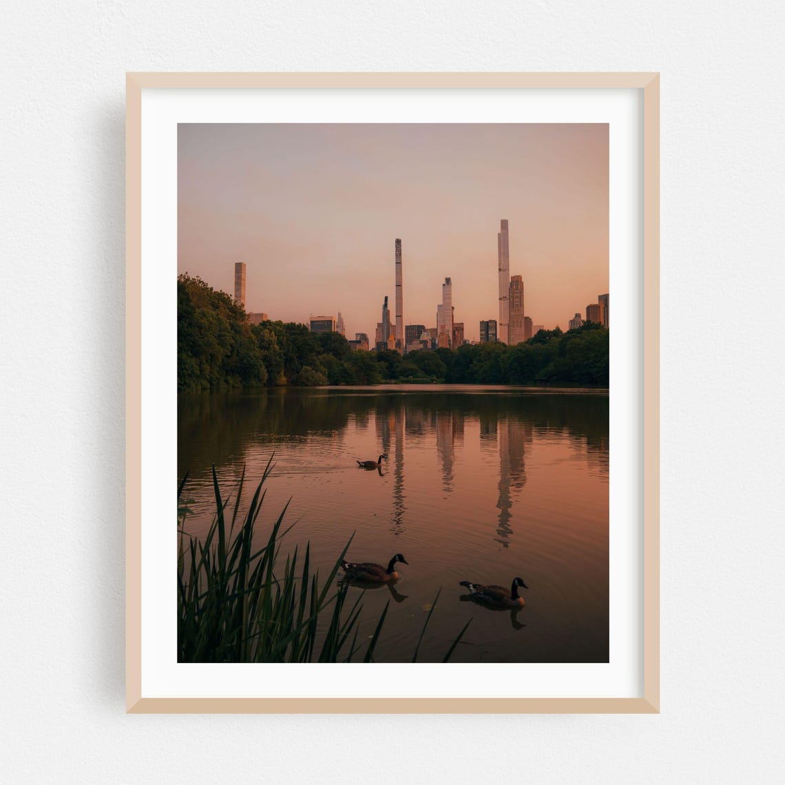 Central Park Lake Sunset Geese Manhattan Skyline Photo Poster