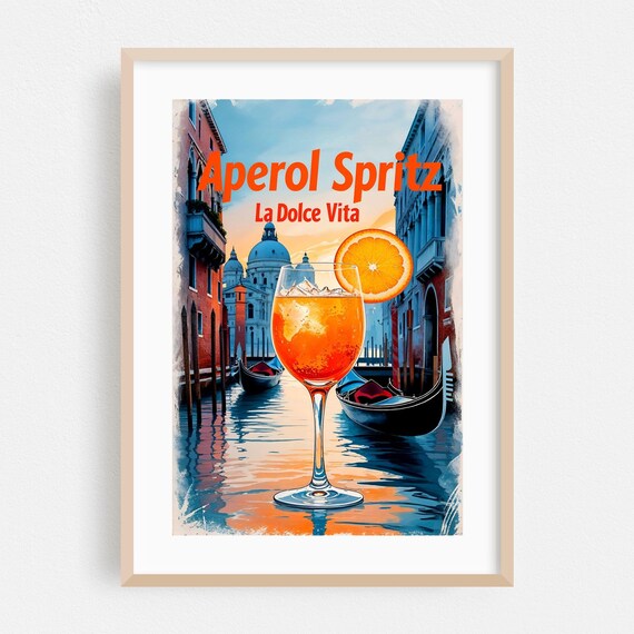 Aperol Spritz La Dolce Vita on a Venice Canal With Gondolas Poster