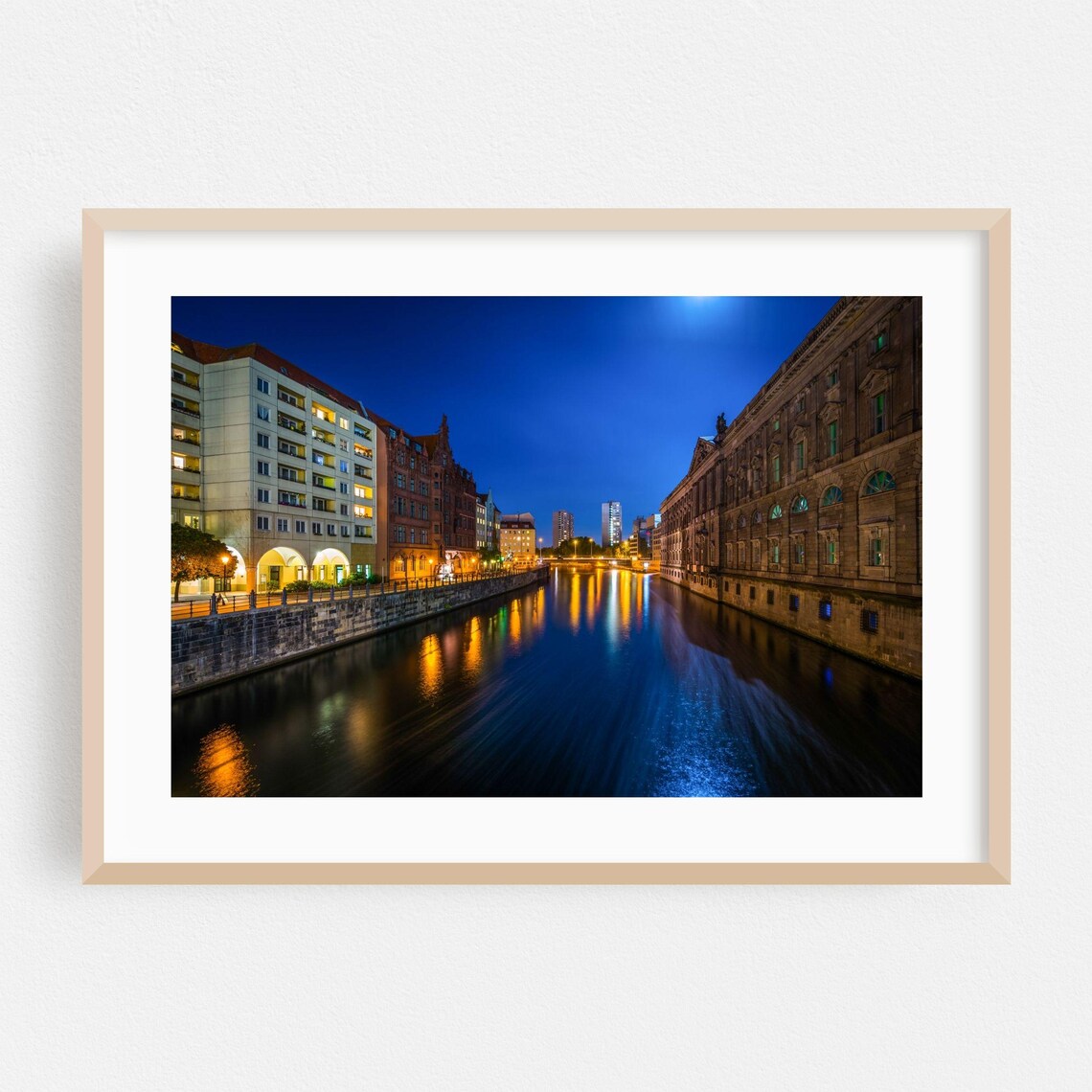 Berlin Germany Night Canal City Lights Reflection Photography Poster