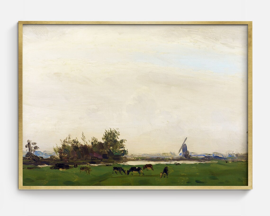 Minimalist Vintage Landscape Oil Painting Art Print - Image 2